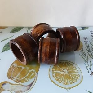 Vintage Wood Napkin Rings Set of 4 Rustic Casual Dining